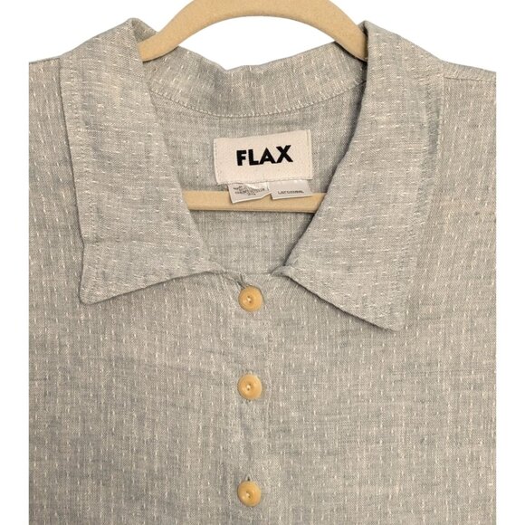 Flax Generous 2G Womens Button-Down Shirt 100% Linen Gray Long Sleeve - Picture 7 of 15